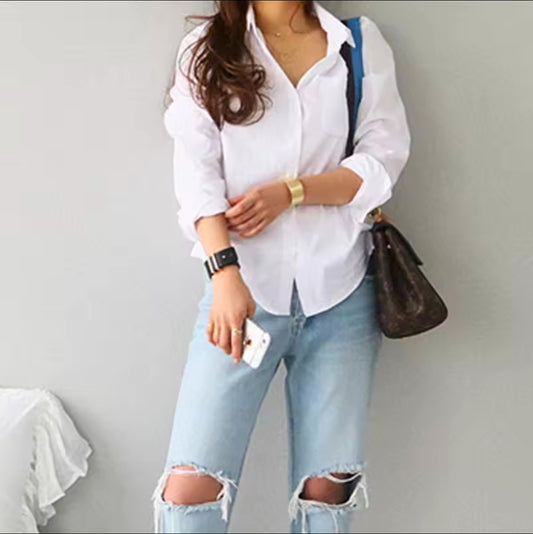Chiquease Women’s Spring/Summer Loose Fit Cropped Shirt – Solid Color, Drop Shoulder, Long Sleeve Top with Pocket