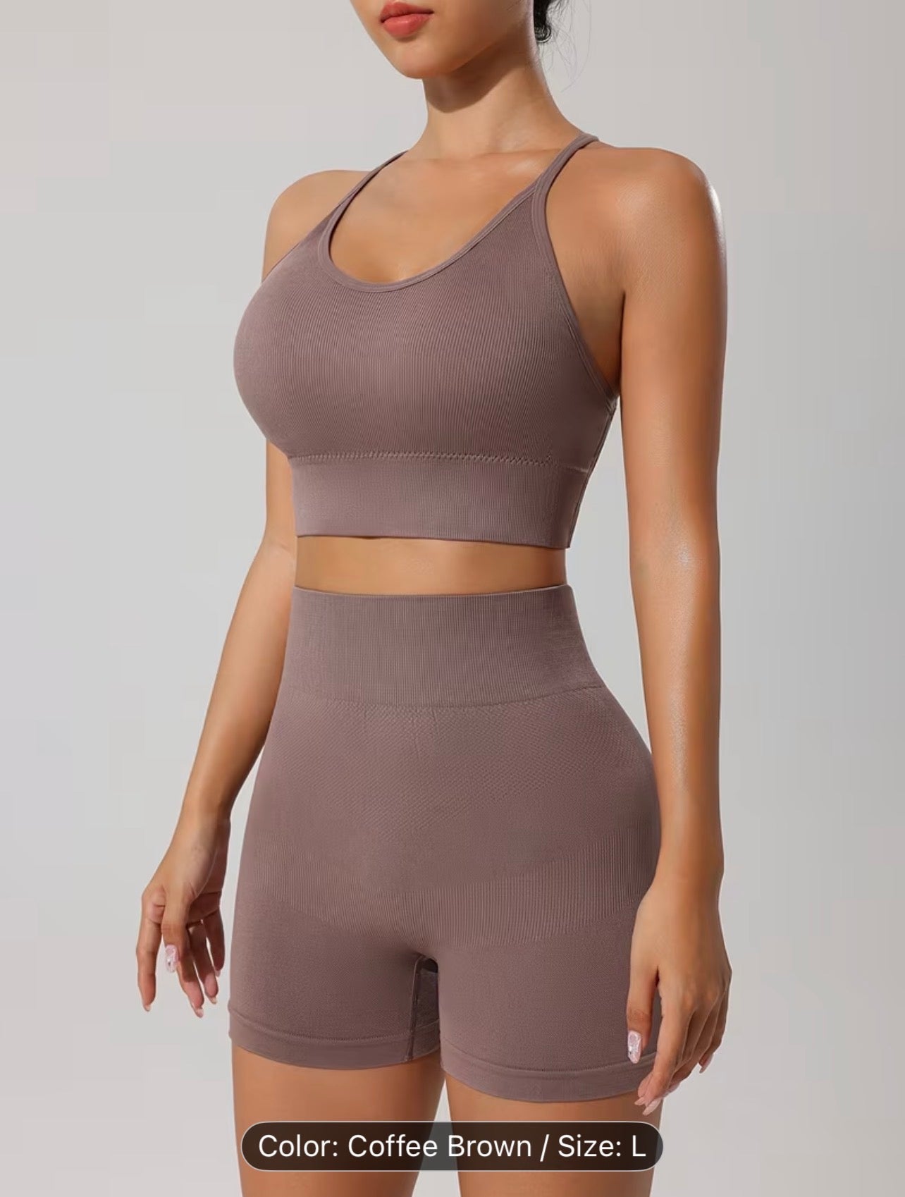 Women’s Seamless Sportswear Set – Cross-Back Breathable Summer Gym Outfit (Top & Shorts)
