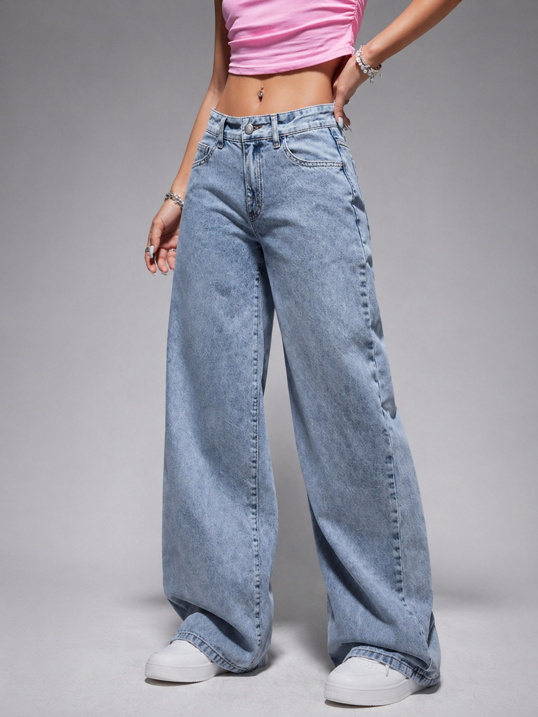 Wide Leg Denim Jeans High Waist Fit Flattering Silhouette Casual All Season Women