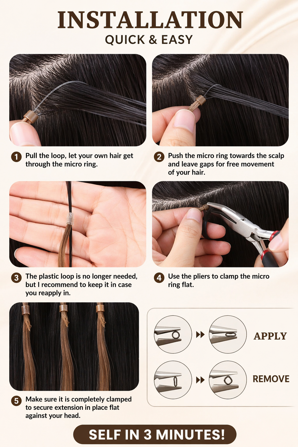 Human Hair Microlink Extensions 50 Strands – Silky Straight Micro Loop Light Brown Hair Extensions for Women
