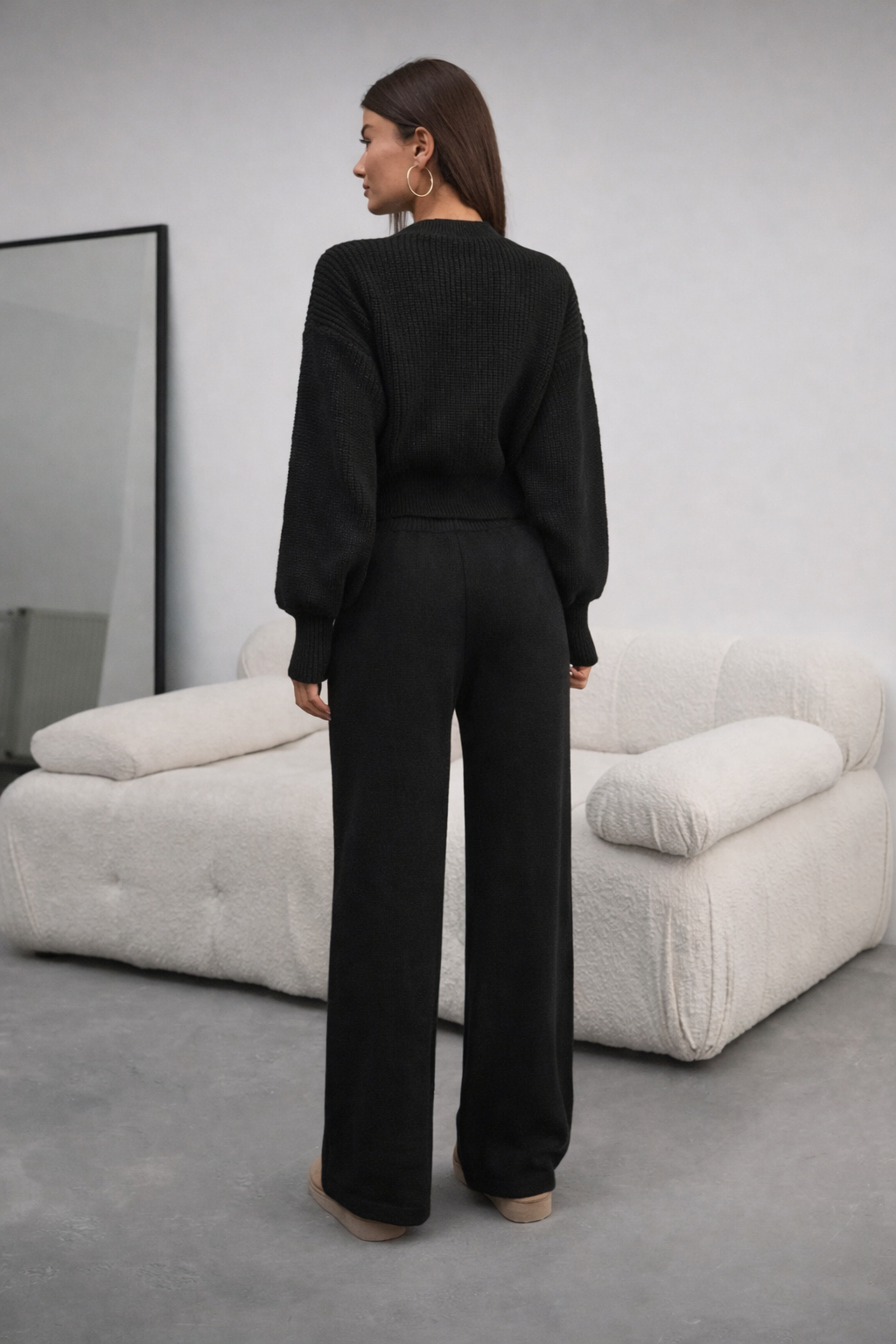Women’s Chunky Knit Cardigan & Pants Set – Bow Front Winter Lounge Outfit