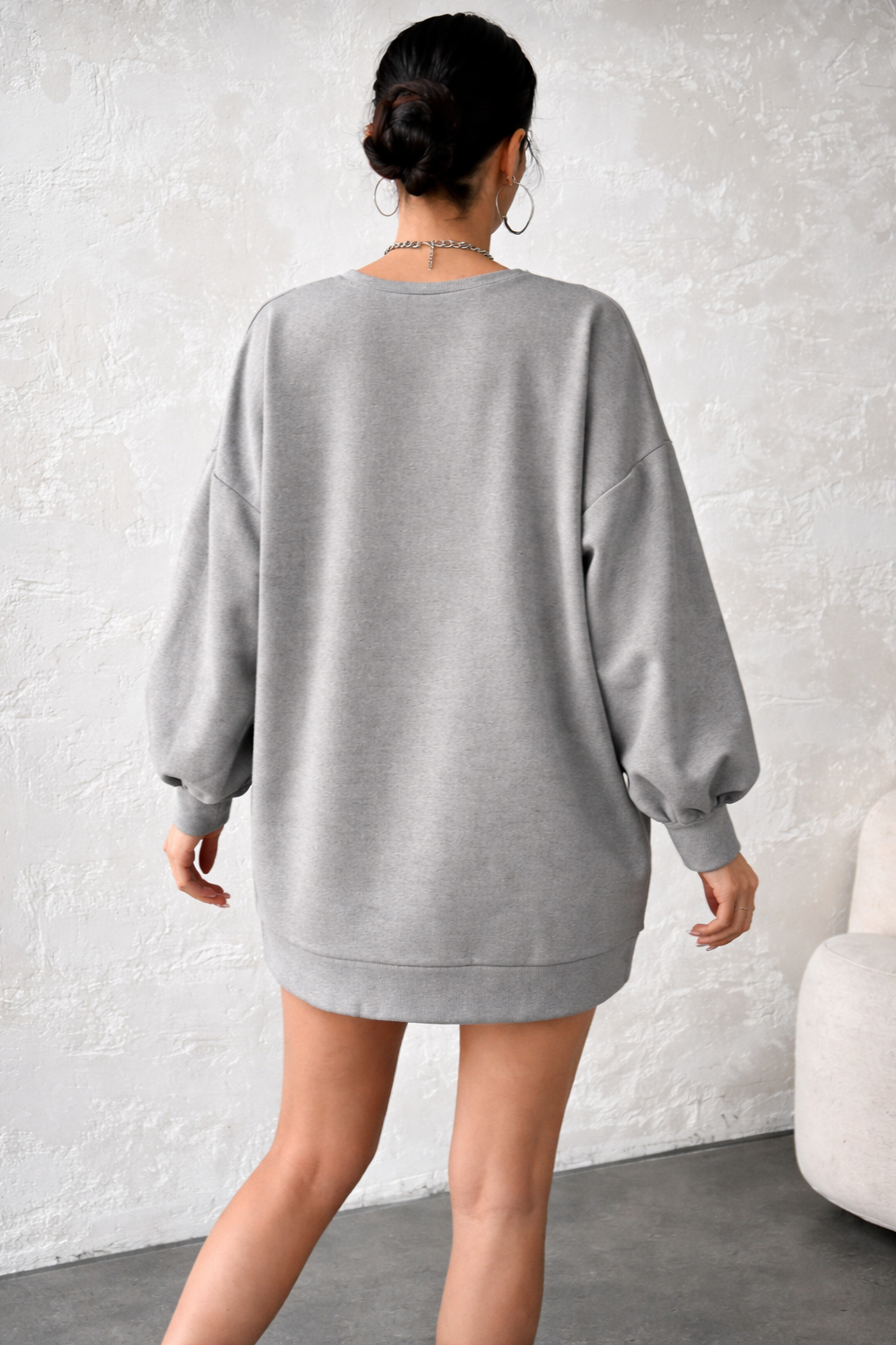 Women’s Cotton Sweatshirt Dress – Drop Shoulder Fall Casual Essential