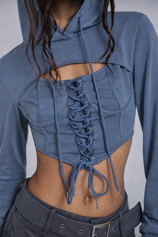 Women’s Cutout Eyelet High-Low Sweatshirt – Chic Fall Winter Street Style Top
