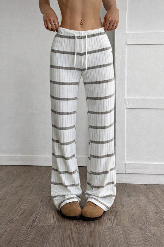 Women’s Ribbed Drawstring Waist Pants – Casual Spring Autumn Essential