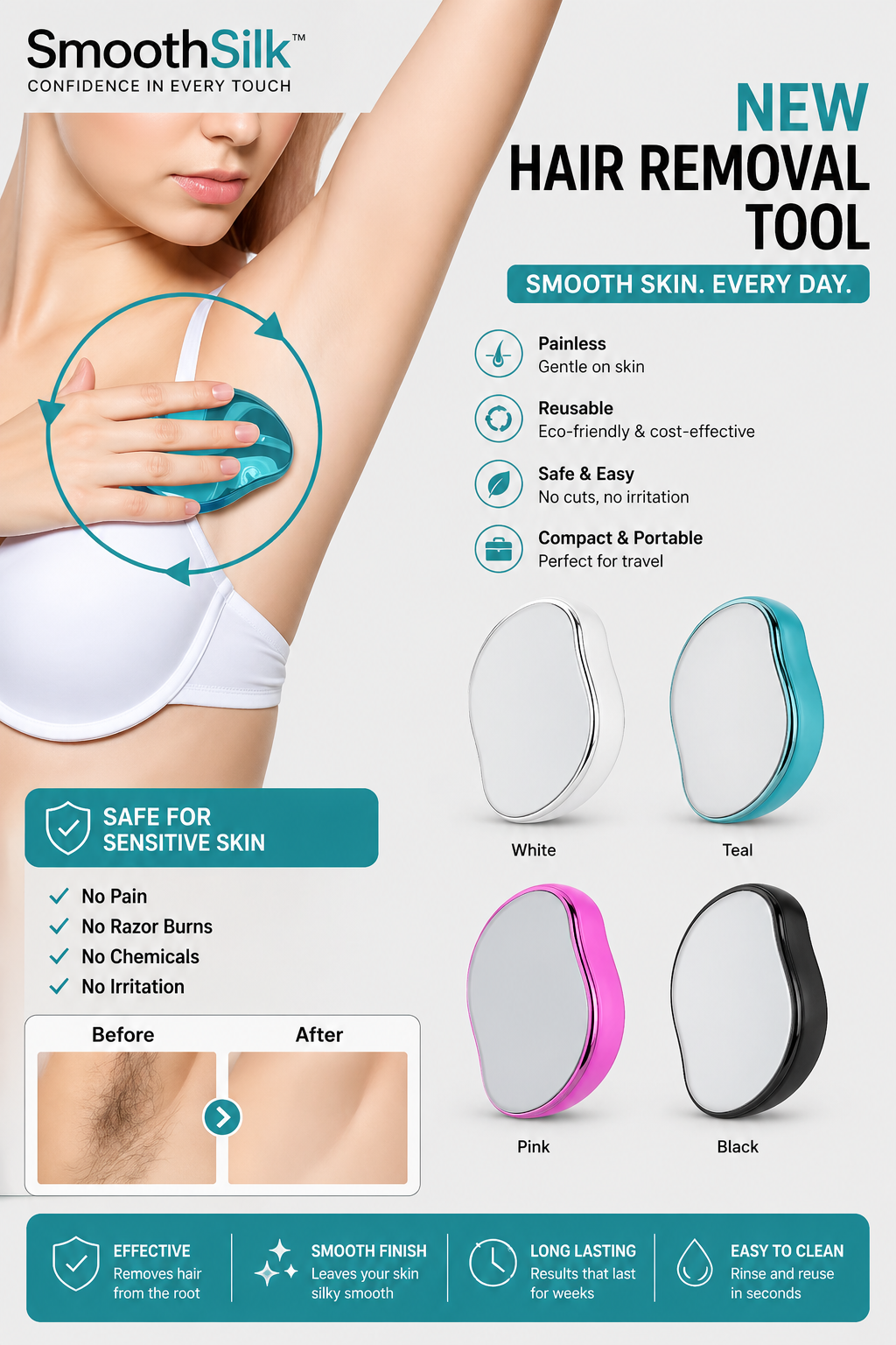 Crystal Hair Eraser Painless Reusable Smooth Skin Effortless Beauty All Season Women - UltraChic