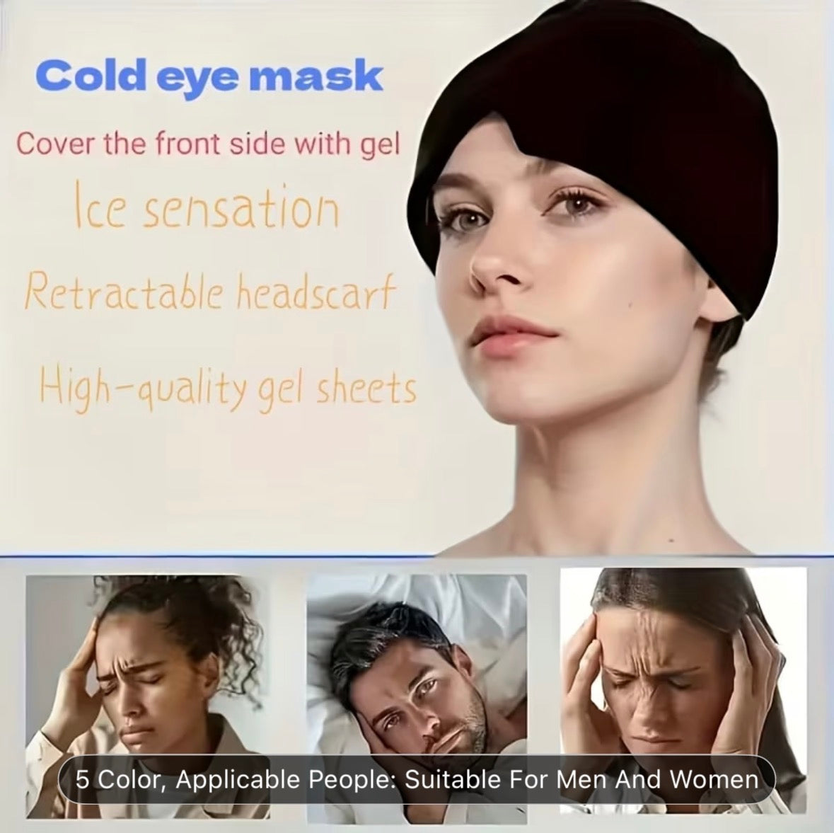 Reusable Cold Gel Relax Cap – Cooling Eye & Face Mask for Headache, Migraine Relief, Stress & Better Sleep