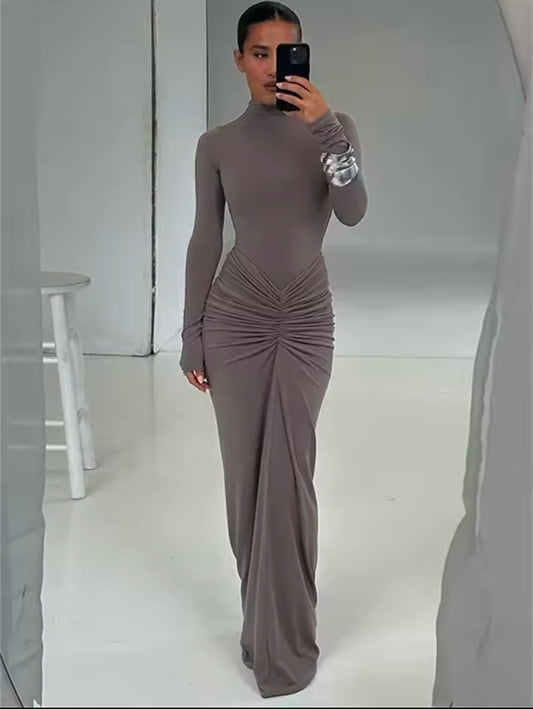 Tossy Pleated Fashion Dress 2025, Women’s Long Sleeve Maxi Dress, Slim Fit High Waist Patchwork Dress, Summer Party Wear, Elegant Solid Long Dress for Women, 2025 Women’s Fashion, Chic Party Dress