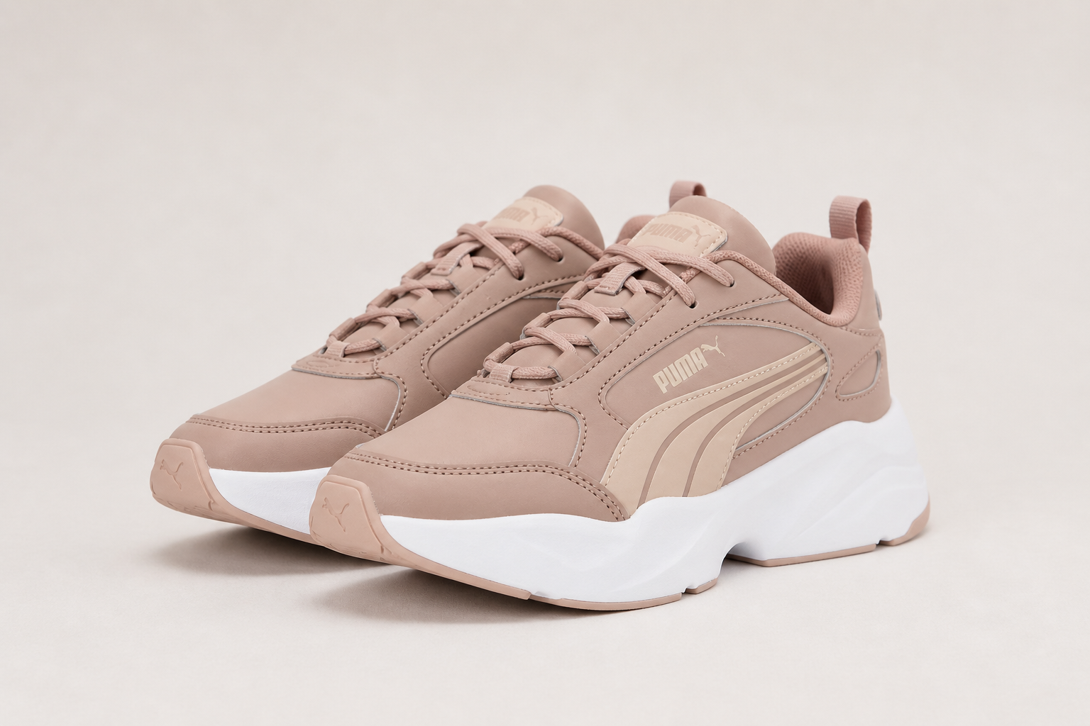 PUMA Cassia 2.0 Women’s Chunky Sneakers – Stylish Platform Shoes in Sandstone Rose Latte White - UltraChic