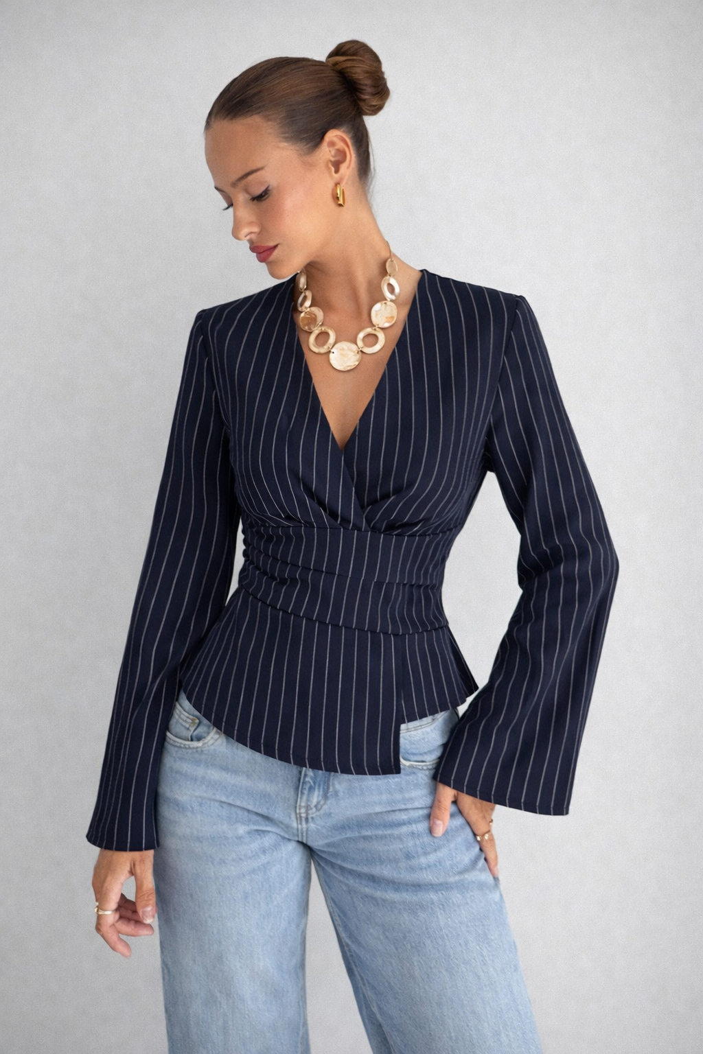 Women’s Striped Ruffle Asymmetric Blouse – Elegant Spring Office & Chic Casual Top - UltraChic