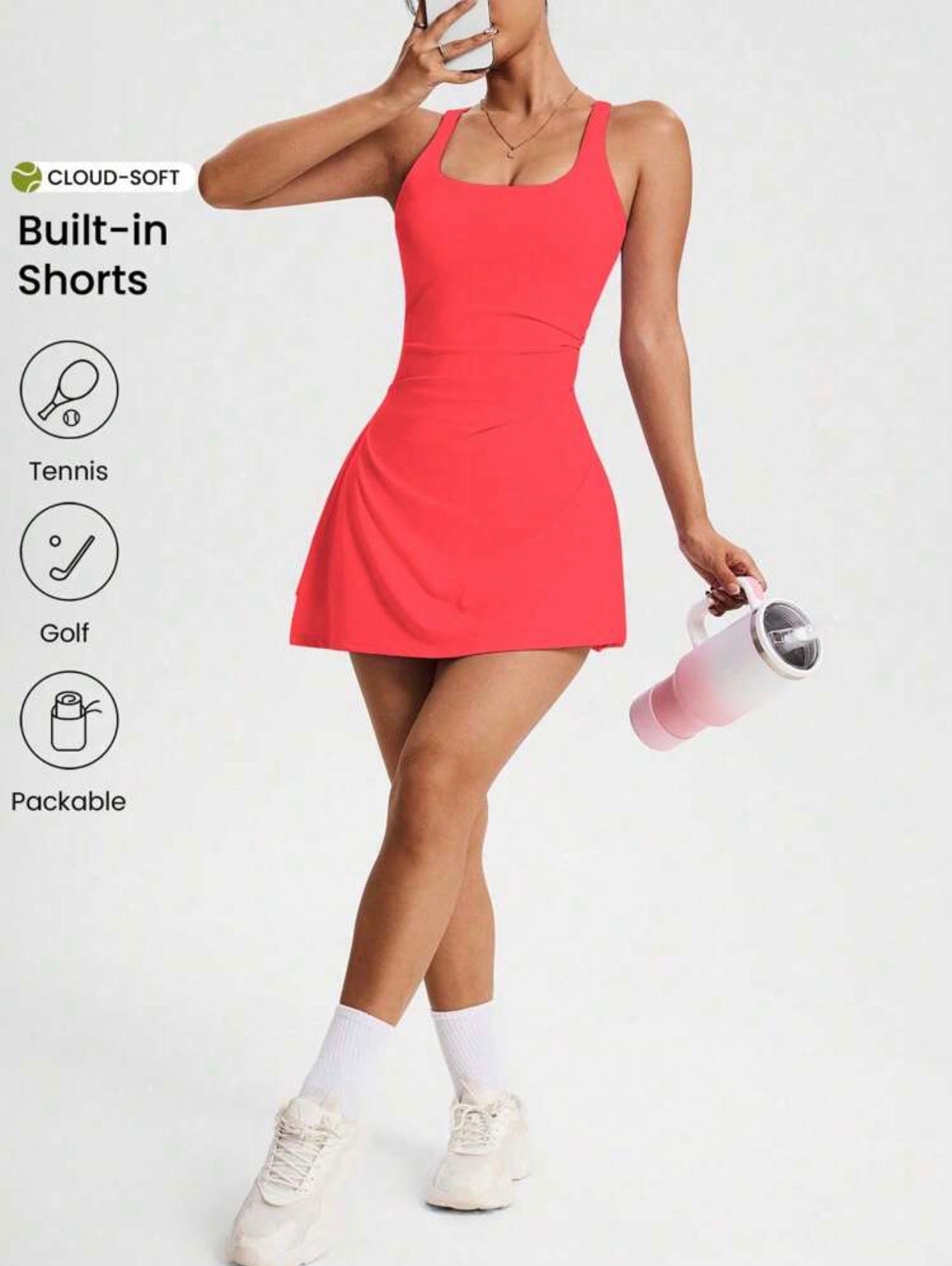 Women’s Pleated Tennis Dress – Square Neck Sleeveless Summer Athletic Casual Sport Dress
