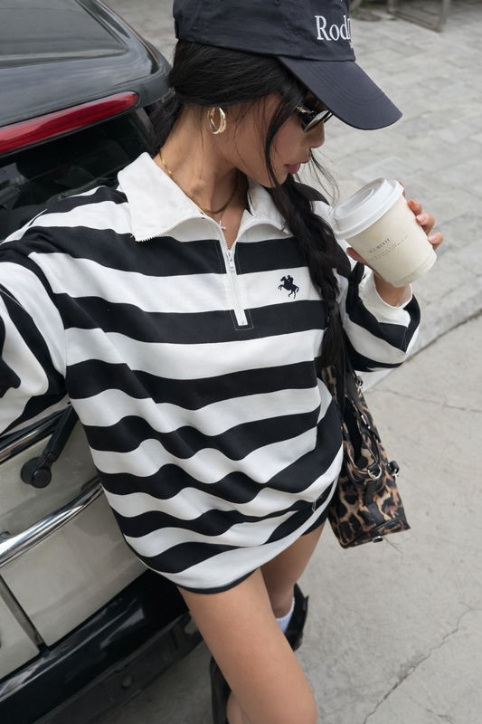 Women’s Half-Zip Polka Dot Sweatshirt – Festive Autumn Winter Casual Top
