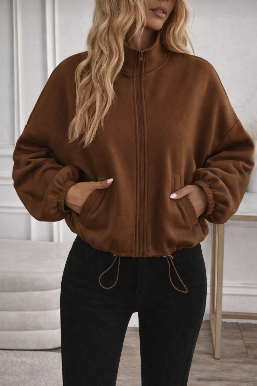 Women’s Leopard Print Zip-Up Fleece Sweatshirt – Warm Autumn Winter Casual Wear