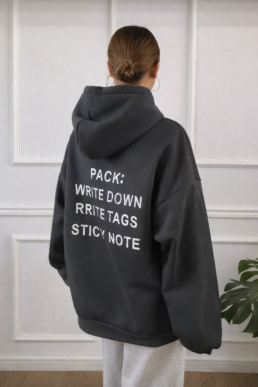 Women’s Slogan Print Oversized Hoodie – Cozy Fleece Autumn Winter Casual Top