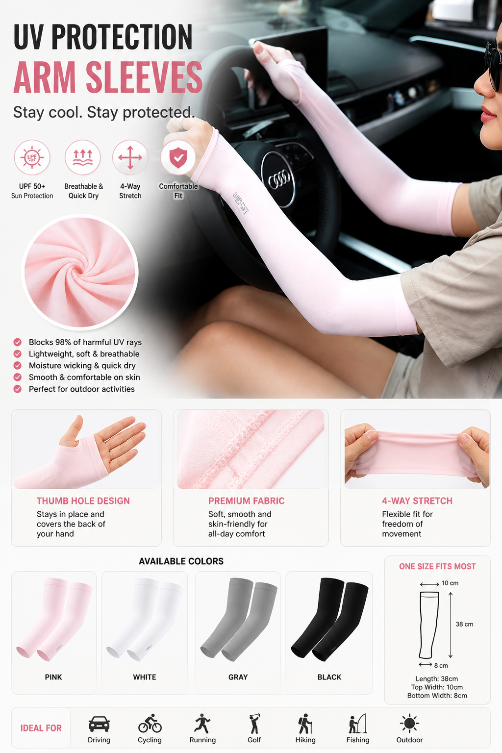 Women’s UV Protection Arm Sleeves UPF 50 Cooling Effect Effortless Stylish Look Summer Activewear - UltraChic