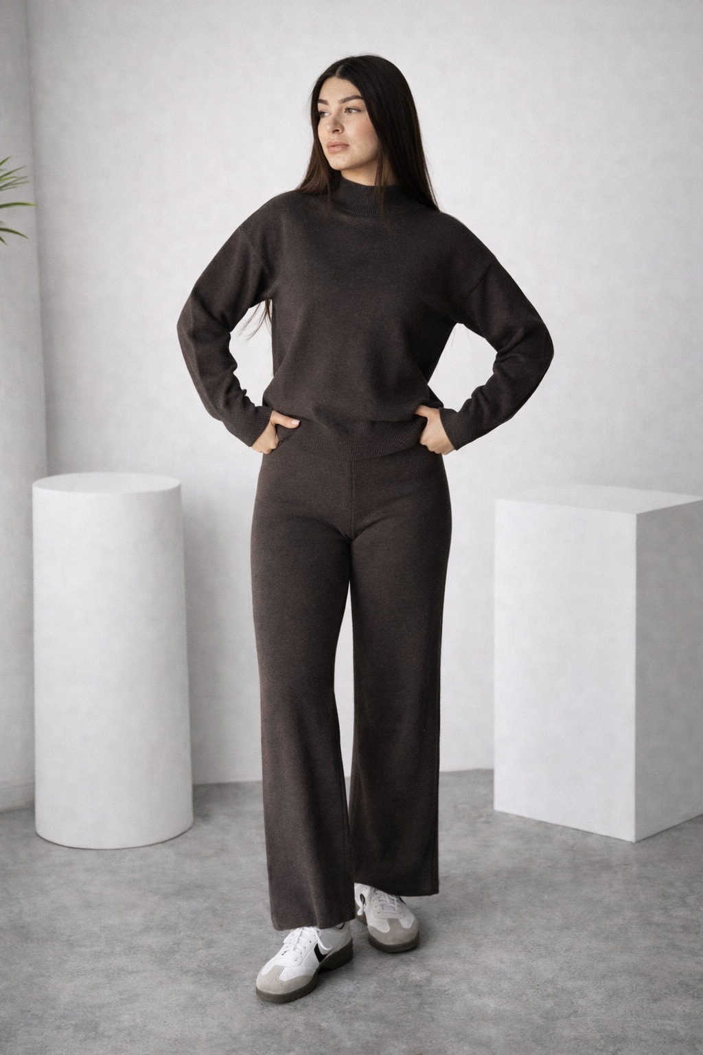 Women’s Loose Knit Sweater & High-Waist Pants Set – Cozy Autumn Winter Loungewear