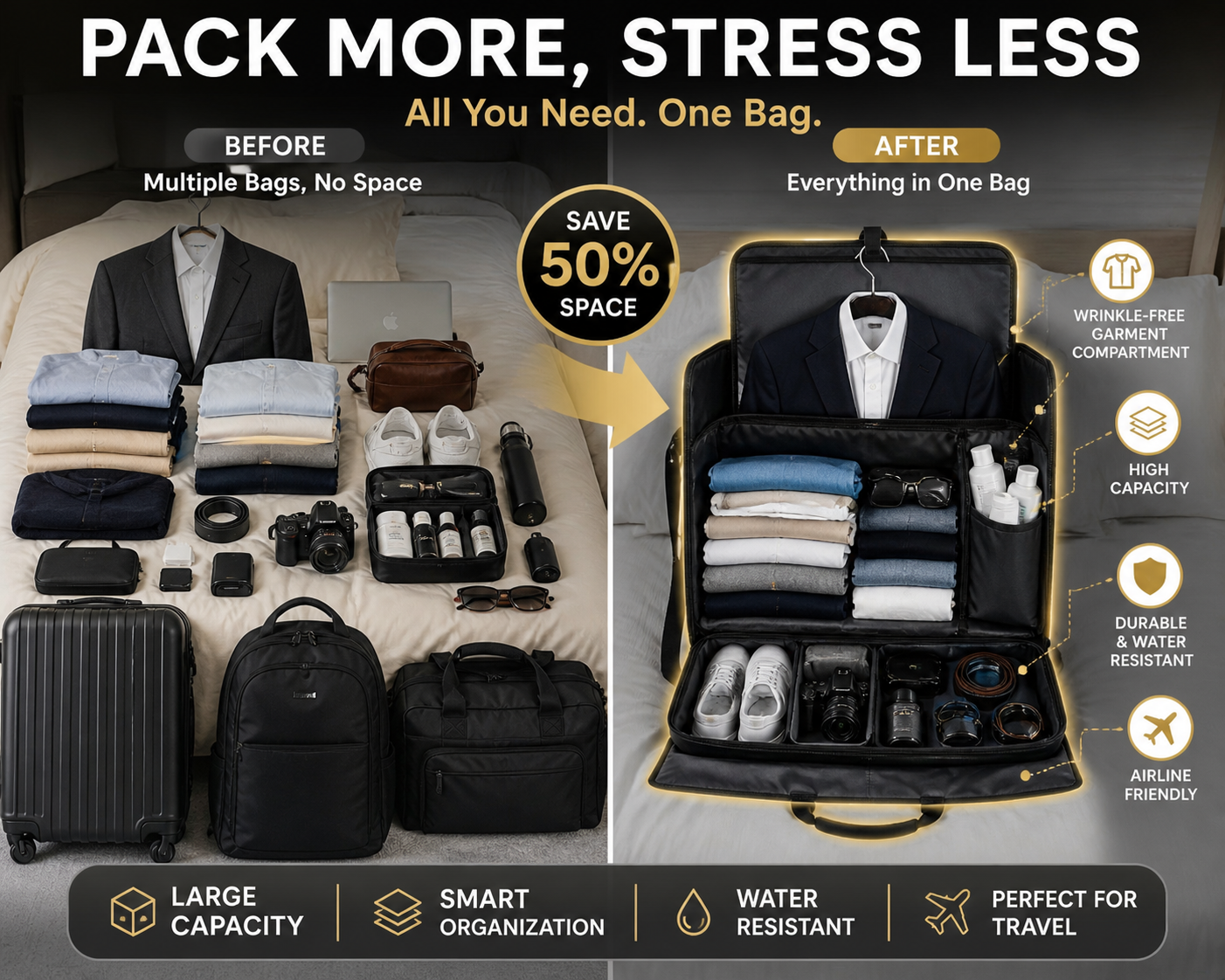 Premium Convertible Garment Duffel Bag – Wrinkle-Free Travel Organizer with Large Capacity & Smart Storage - UltraChic