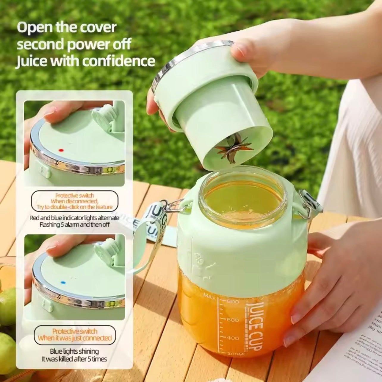 Wireless Portable Blender 800ml High Power 10-Blade USB Juicer Summer Fitness Smoothie Bottle - UltraChic