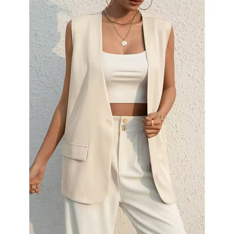 Essnce Solid Single Button Vest Blazer – The Power Piece Your Wardrobe Needs