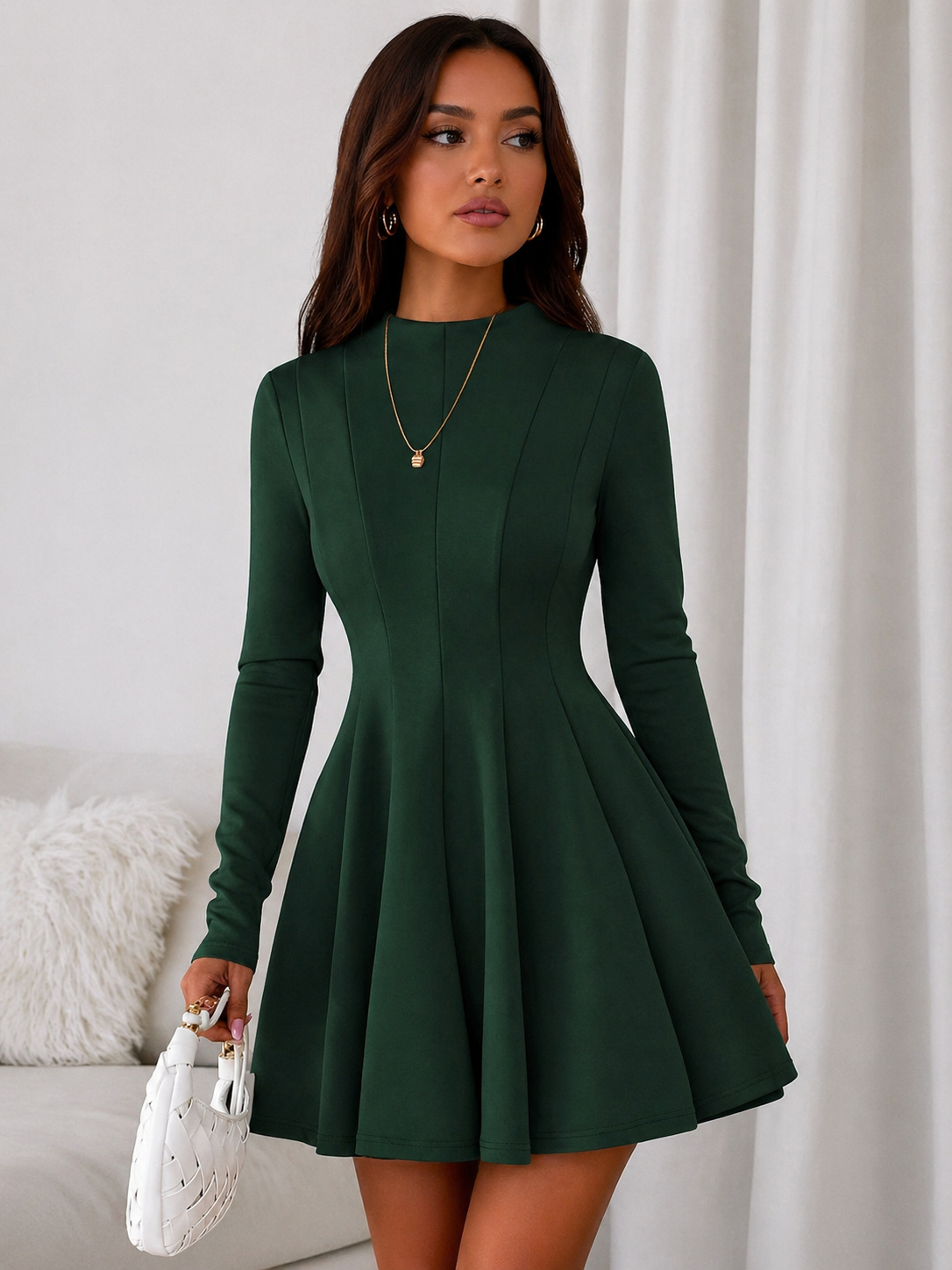 A-Line Mini Dress Sculpted Waist Effortless Elegant Look Fall Women