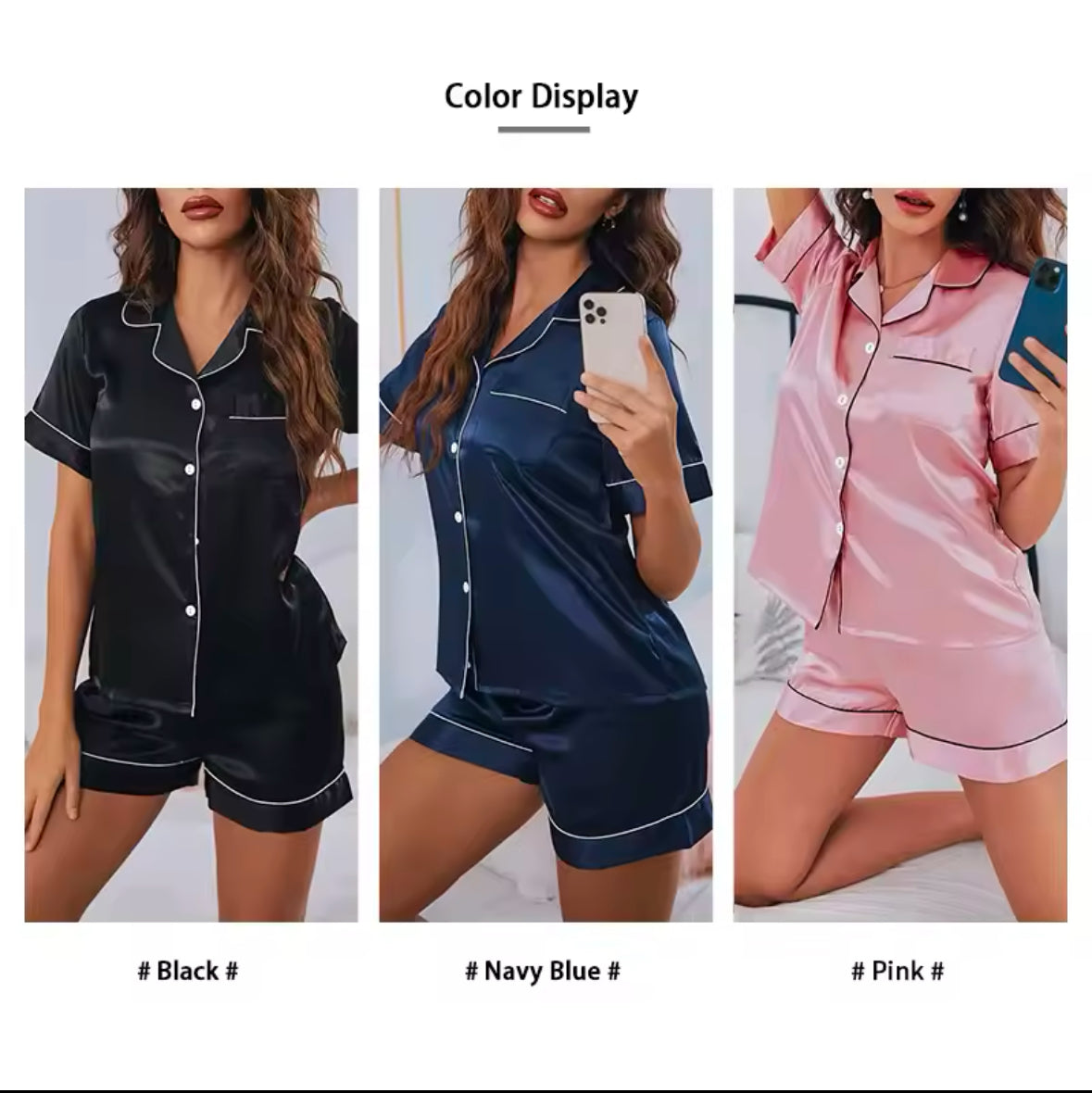 Luxurious Women’s Silk Satin Pajama Set – Button-Down Two-Piece Sleepwear & Loungewear with Comfortable Shorts for Relaxation