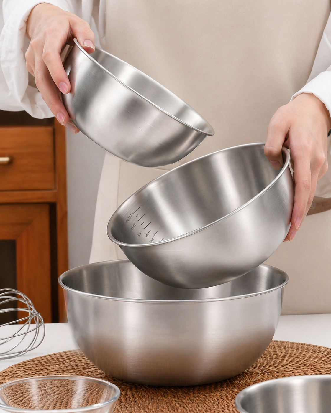 Stainless Steel Mixing Bowl Set Built In Scale Effortless Prep Clean Organized Kitchen All Season Home Essential - UltraChic