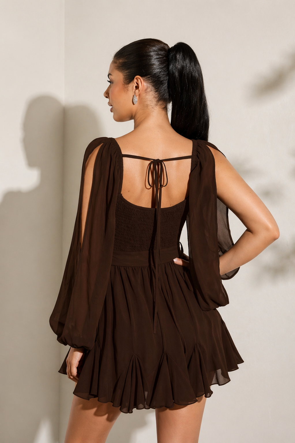 Women’s Sheer Lantern Sleeve Split Hem Dress – Effortless Elegant Minimal Look Summer Women - UltraChic
