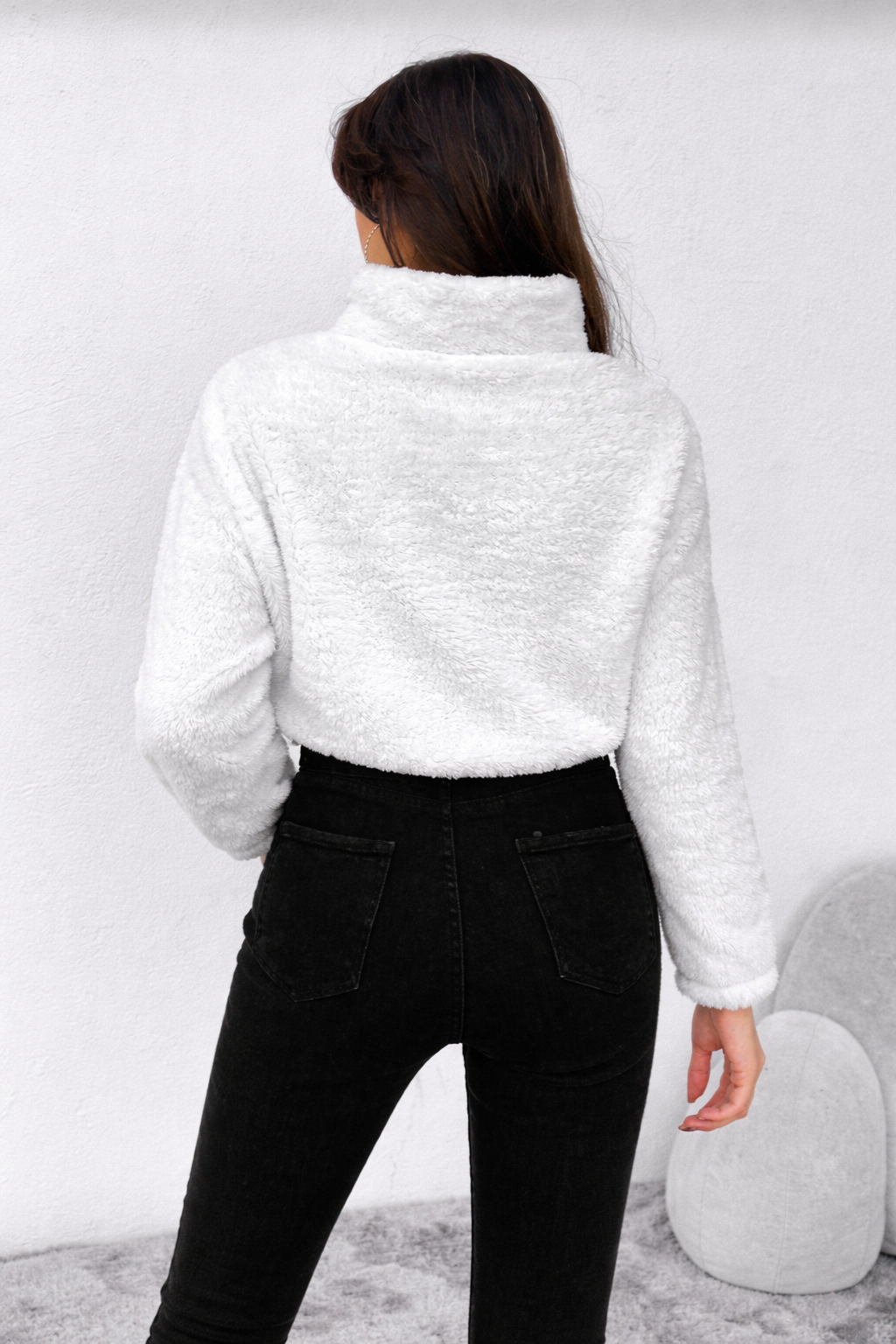 Women’s Half-Zip Teddy Sweatshirt – Cozy Letter Embroidery Winter Essential