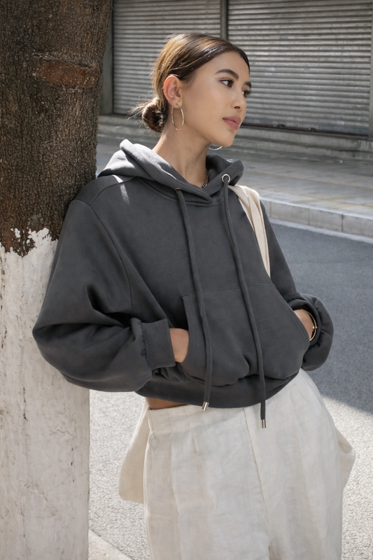 Women’s Cropped Hoodie – Solid Color Fall Casual Sweatshirt
