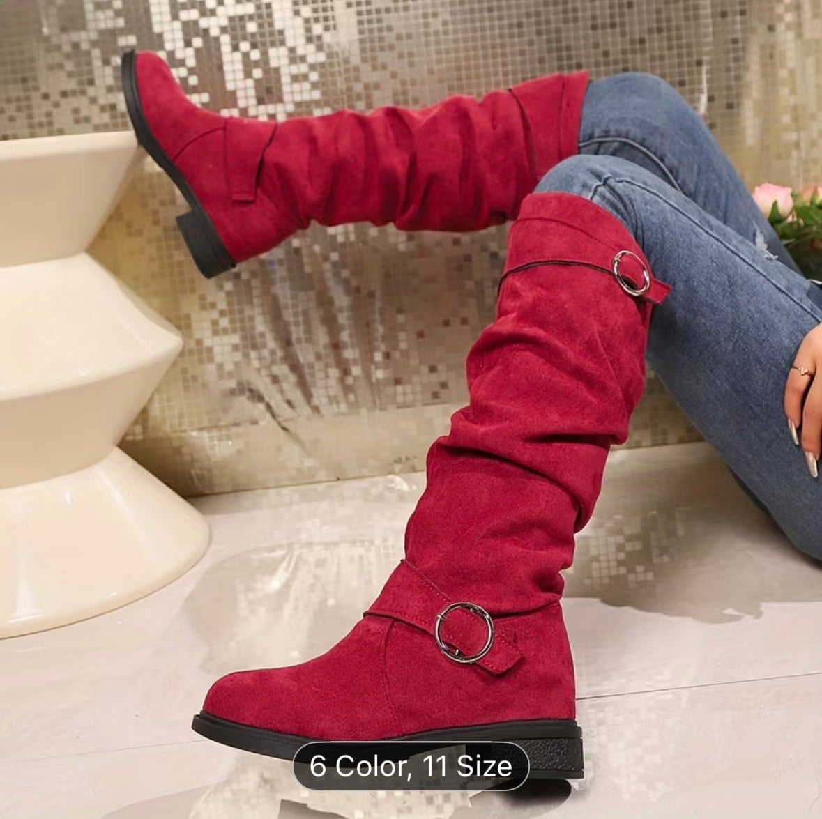 Women’s Slip-On Knee-High Boots – Cushioned Insole, Non-Slip Sole, Mid-Heel Platform All-Season Boots - UltraChic