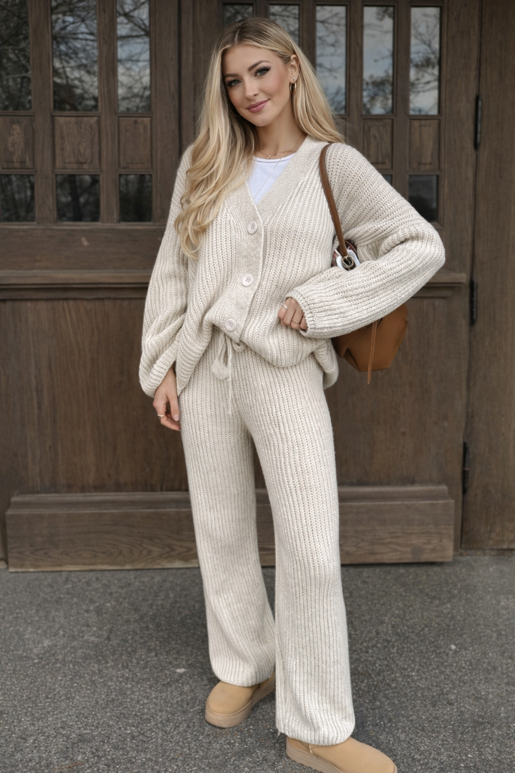 Women’s Knit Cardigan & Flare Pants Set – Cozy Autumn Casual Two-Piece Outfit - UltraChic