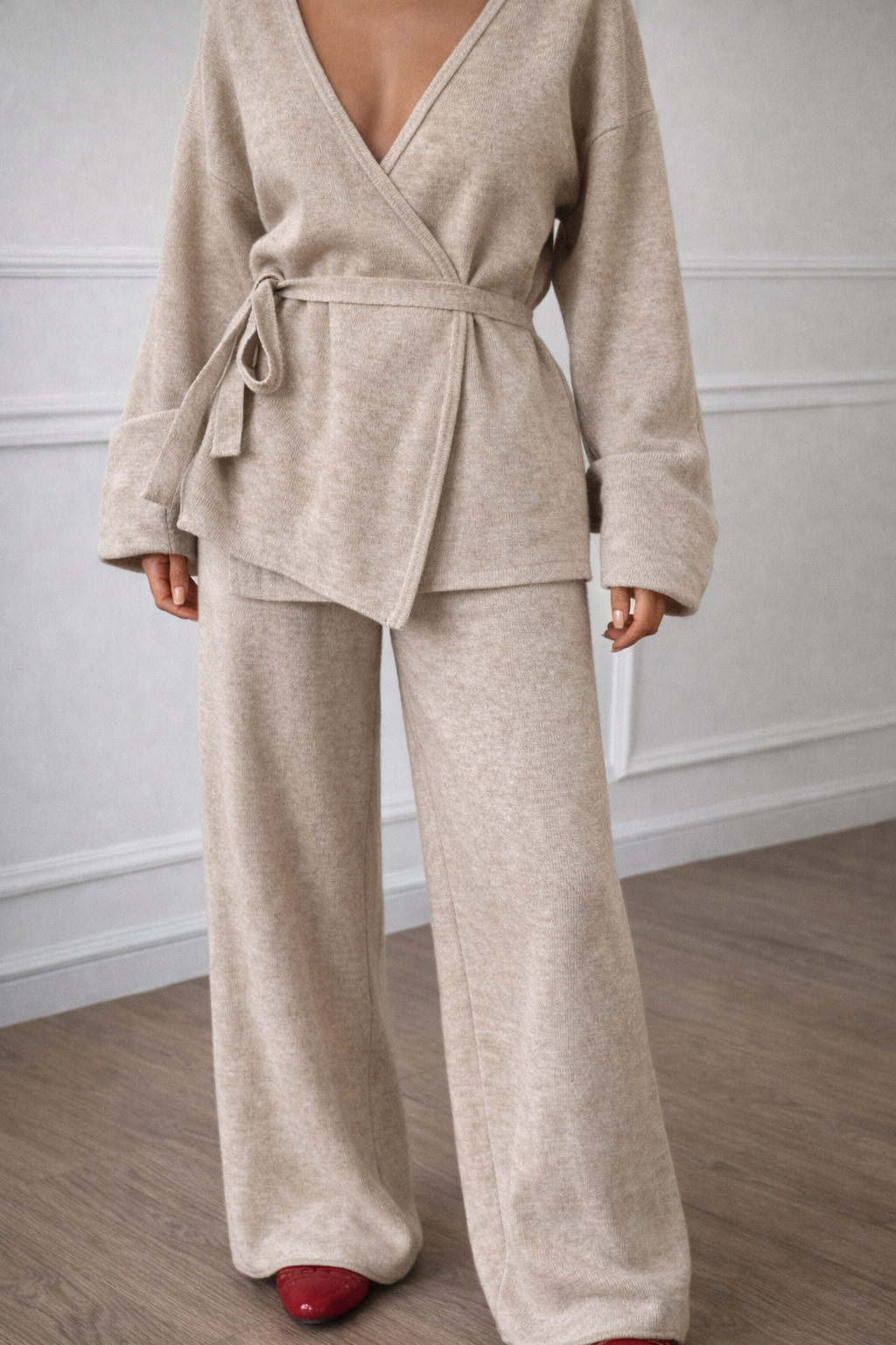 Women’s V-Neck Belted Knit Two-Piece Set – Elegant Autumn Casual Outfit - UltraChic
