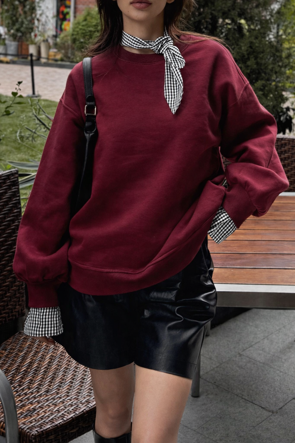 Women’s Plaid Bow Collar Thermal Sweatshirt – Cozy Fall Casual Top