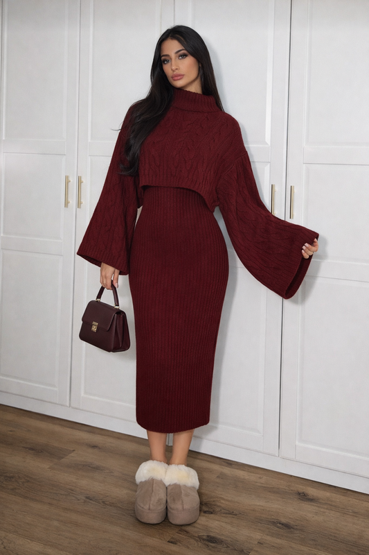 Knitted Turtleneck Top & Long Skirt Set – Cozy Autumn Winter Women Outfit