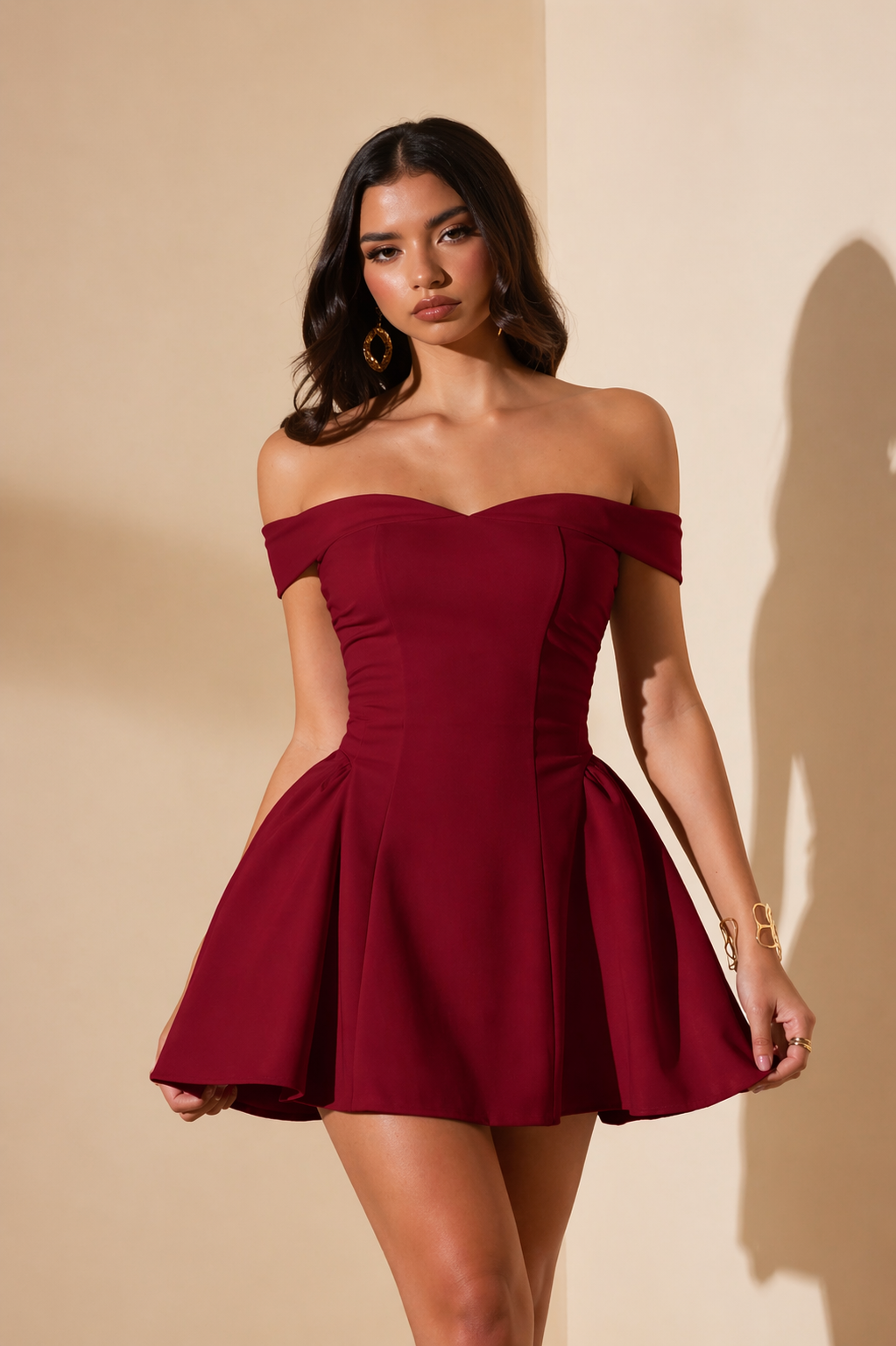 Off Shoulder A-Line Mini Dress Cinched Waist Flattering Fit Summer Women Party Dress