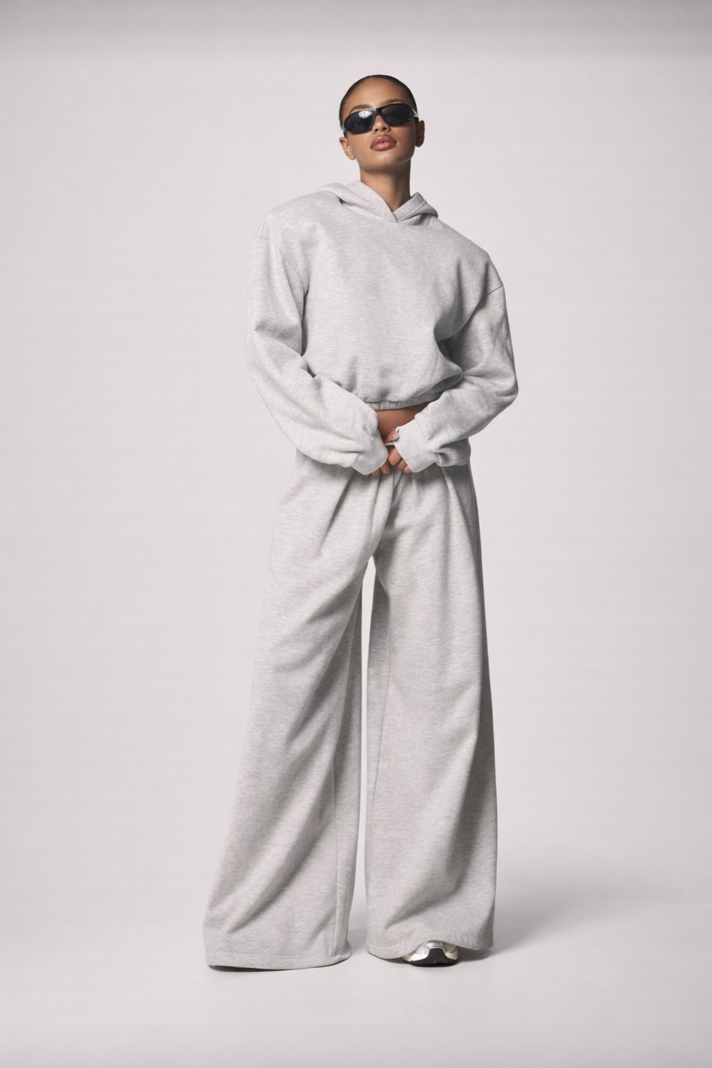 Women’s Oversized Shoulder Pad Cropped Hoodie – Bubble Hem Fall Winter Streetwear