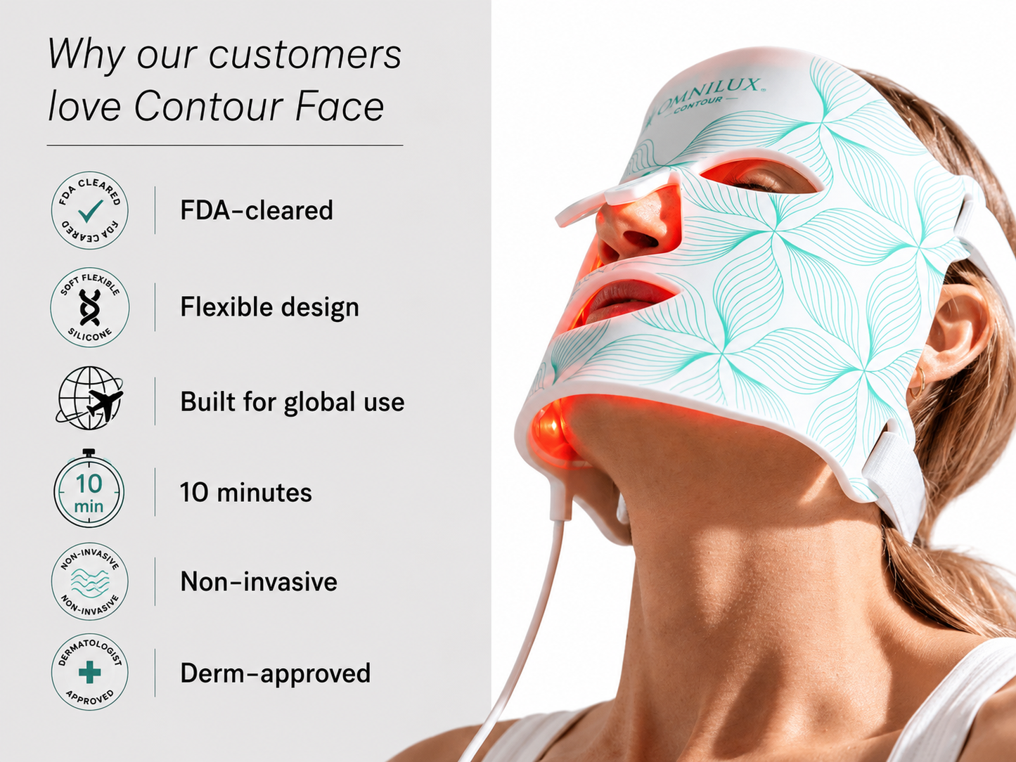 Omnilux Contour Face LED Mask – Red Light Therapy Anti-Aging Skincare Device for Wrinkles & Glowing Skin