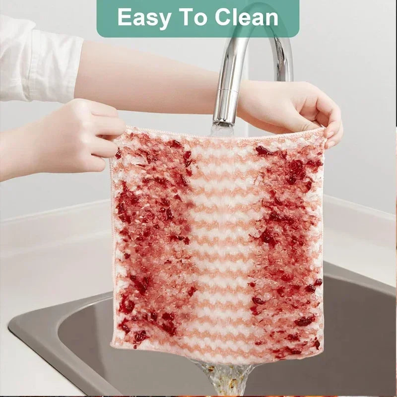 Microfiber Cleaning Cloth Velvet Thickened Dishcloths High Absorbent Scouring Kitchen Washing Dish Rags Household Wipe Towels - UltraChic