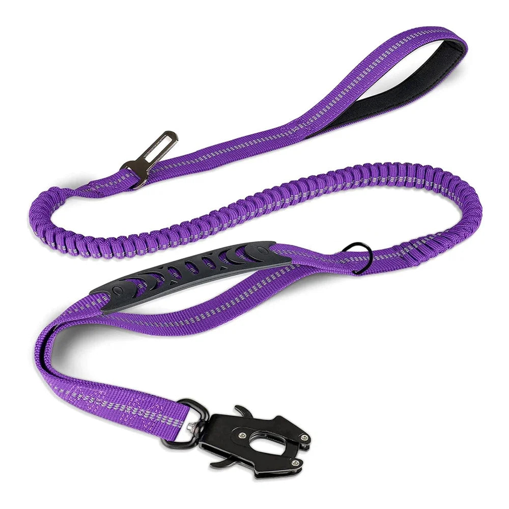 Reflective Shock Absorbing Pet Leash with Car Seatbelt Attachment for Large Dogs – Durable & Safe Dog Walking Harness - UltraChic