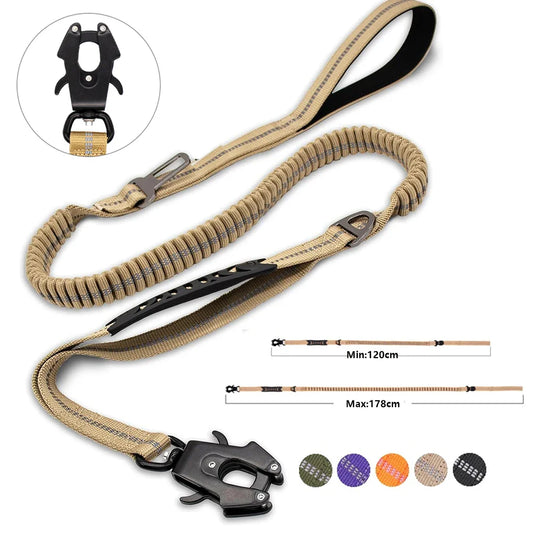 Reflective Shock Absorbing Pet Leash with Car Seatbelt Attachment for Large Dogs – Durable & Safe Dog Walking Harness - UltraChic