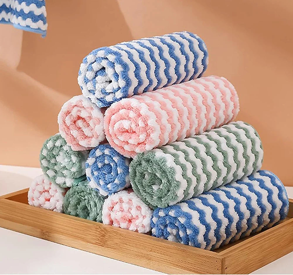 Microfiber Cleaning Cloth Velvet Thickened Dishcloths High Absorbent Scouring Kitchen Washing Dish Rags Household Wipe Towels - UltraChic