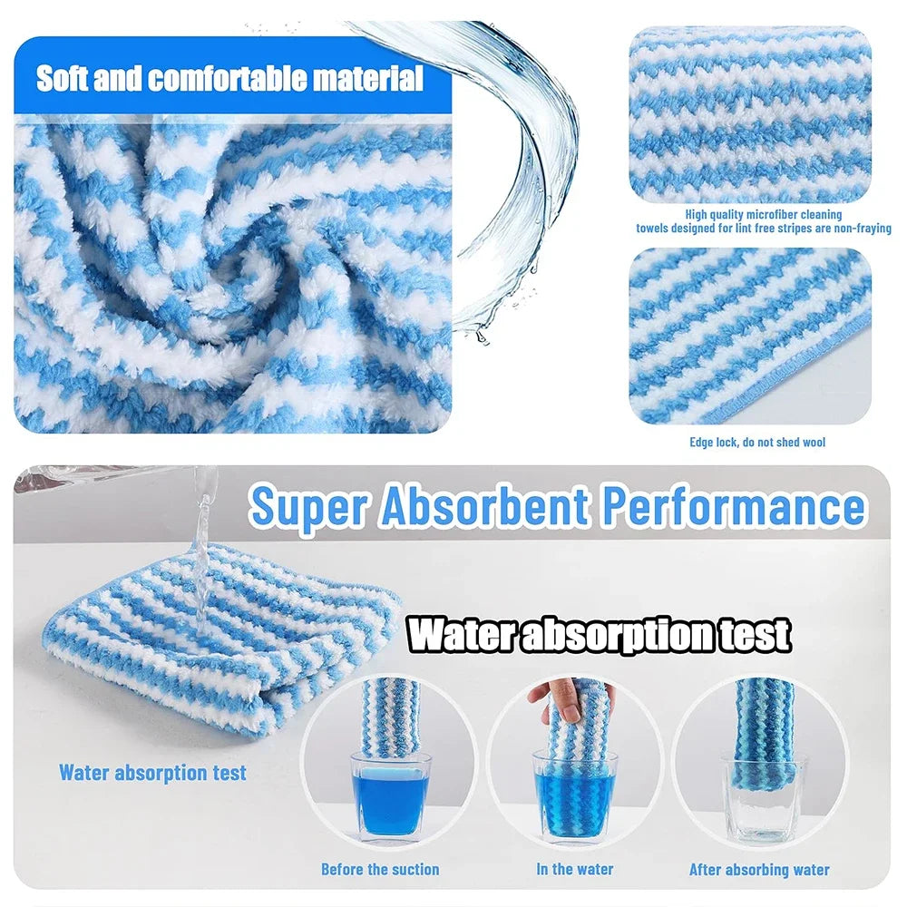 Microfiber Cleaning Cloth Velvet Thickened Dishcloths High Absorbent Scouring Kitchen Washing Dish Rags Household Wipe Towels - UltraChic