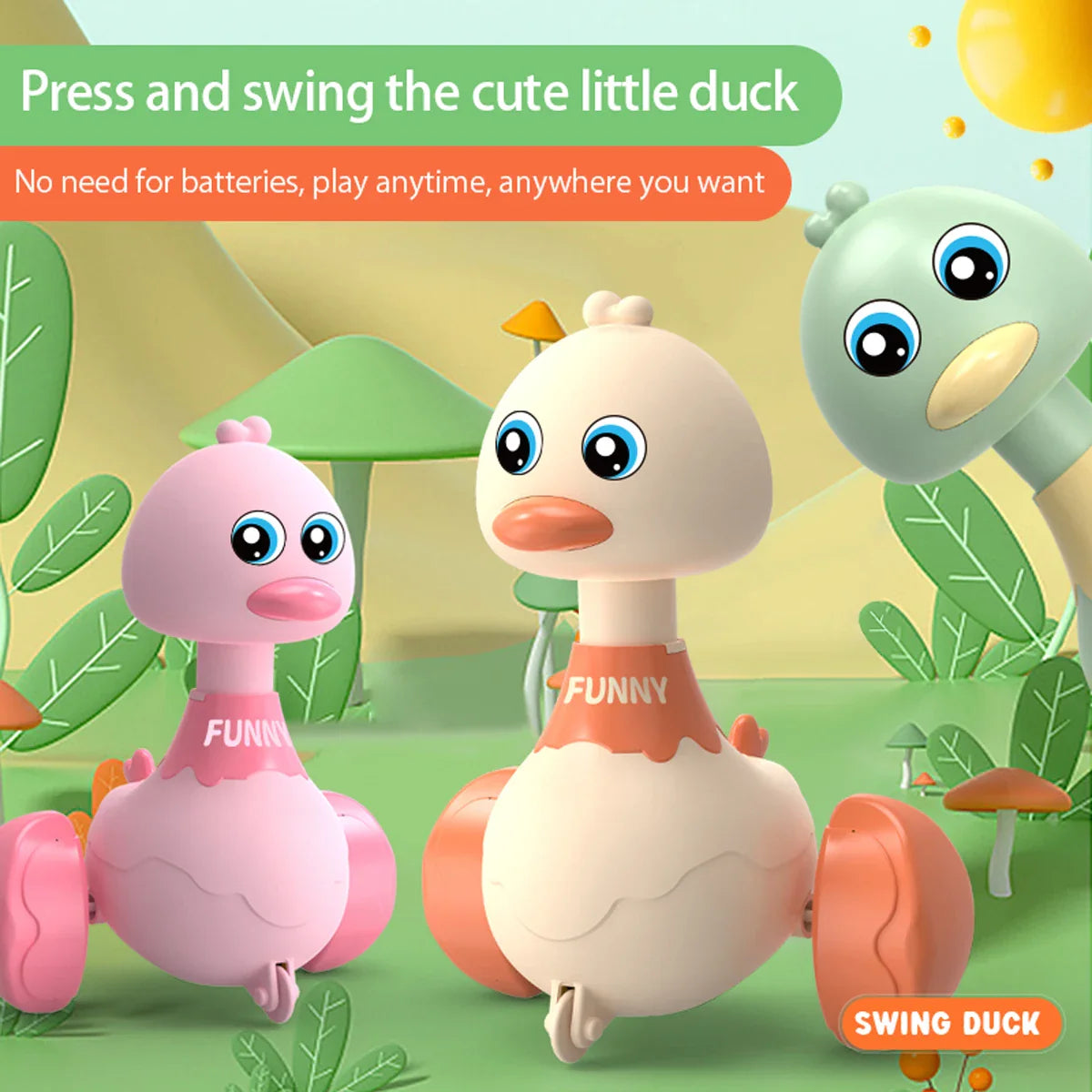 Baby Toy Duck Swing – Cartoon Press & Glide Inertia Car Toy for Early Education & Fun for Toddlers! - UltraChic
