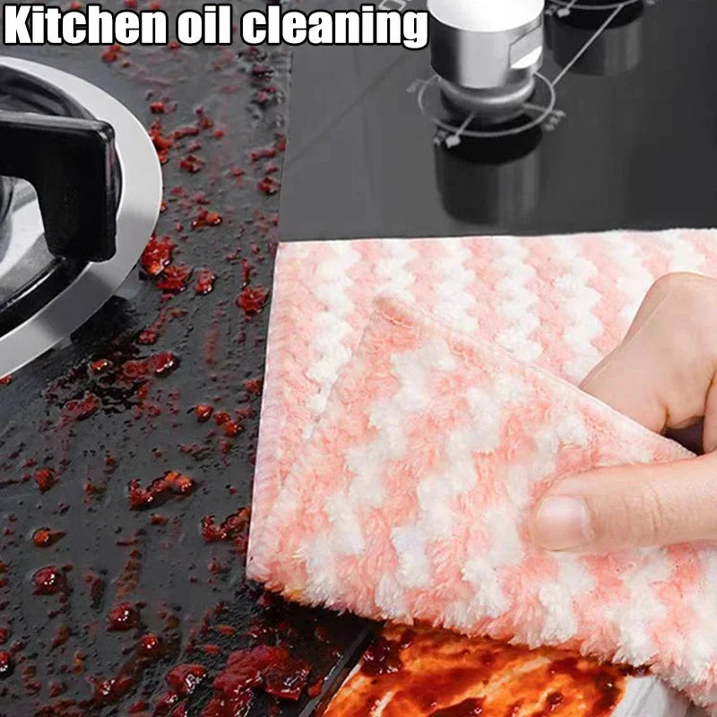 Microfiber Cleaning Cloth Velvet Thickened Dishcloths High Absorbent Scouring Kitchen Washing Dish Rags Household Wipe Towels - UltraChic