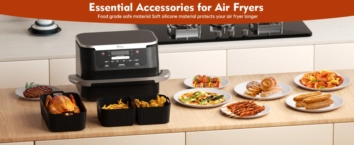 Hot Rectangle Air Fryer Silicone Liners for Ninja DZ071/AF500UK Air Fryer Basket Replacement Dishwasher Safe Air Fryer Liners - UltraChic