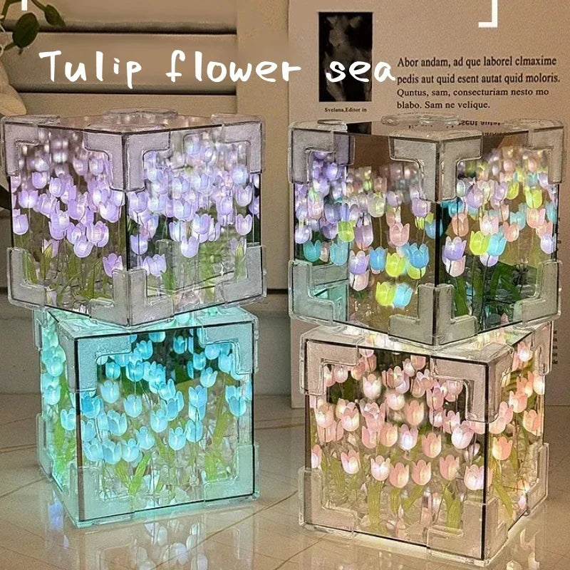 Tulip Flower Cube – Elegant Home Décor, Unique Floral Arrangement for Modern Interiors