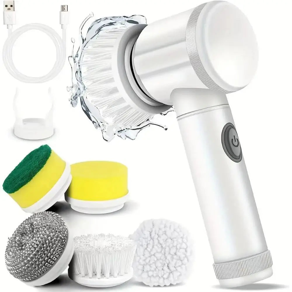 Electric Spin Scrubber USB Rechargeable Wireless Electric Cleaning Brush with 5PCS Brush Head Bathroom Kitchen Dishwashing Brush - UltraChic