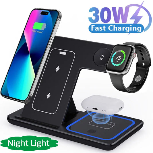 3-in-1 Fast Wireless Charging Station – 30W Foldable Charger for iPhone, Apple Watch & AirPods!