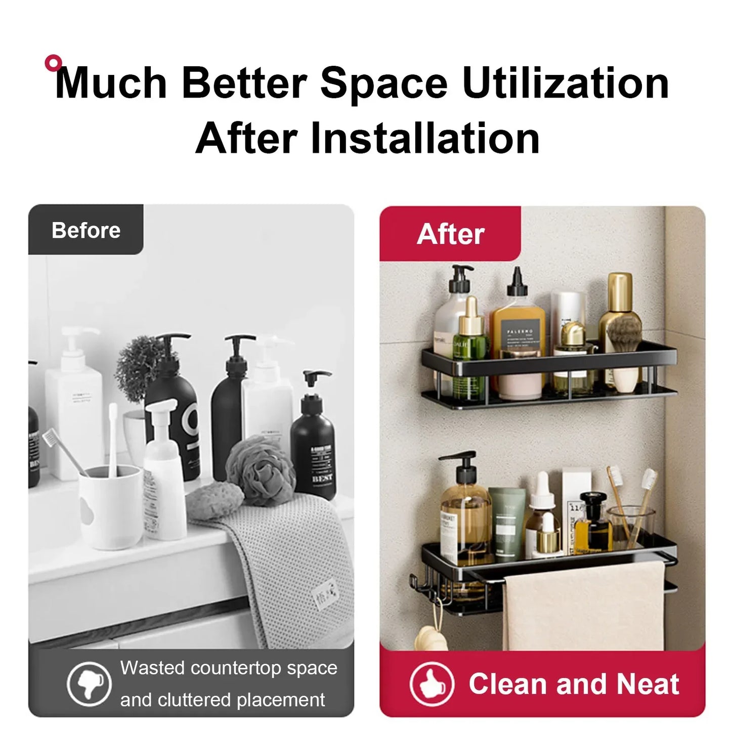 No Drill Wall-Mounted Bathroom Shelf – Easy Installation, Space-Saving Storage - UltraChic
