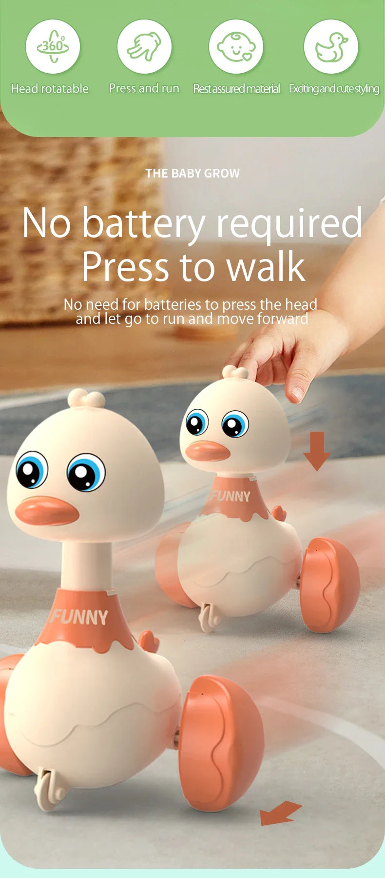 Baby Toy Duck Swing – Cartoon Press & Glide Inertia Car Toy for Early Education & Fun for Toddlers! - UltraChic