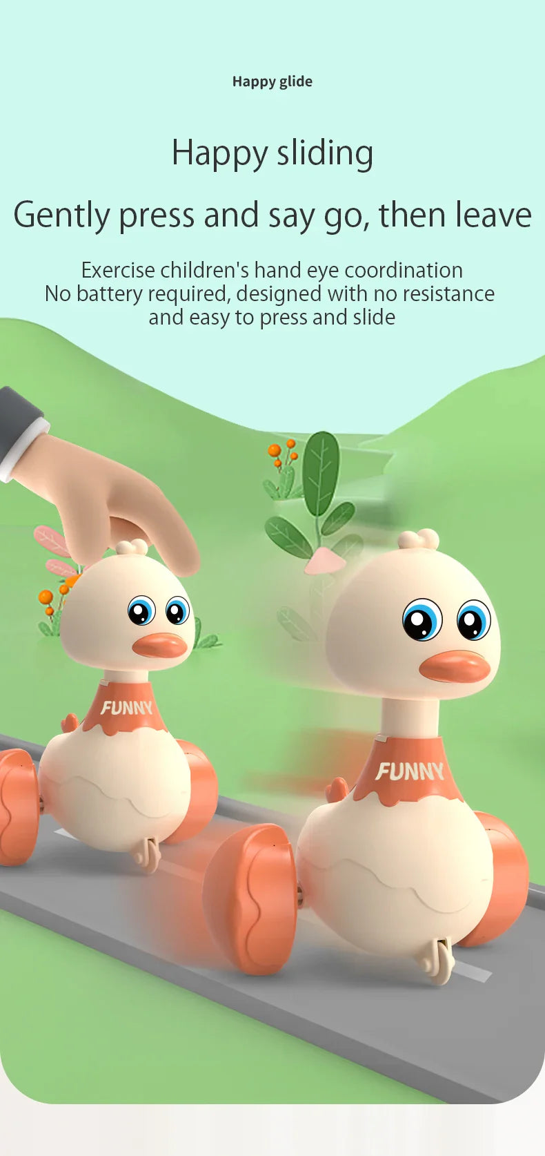 Baby Toy Duck Swing – Cartoon Press & Glide Inertia Car Toy for Early Education & Fun for Toddlers! - UltraChic